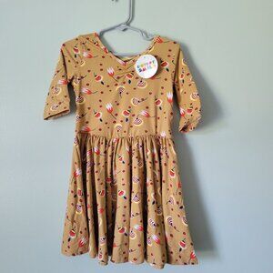 Dot Dot Smile Dress Girl's  3T/4T Toddler Tan Floral Twirl Ballerina NWT